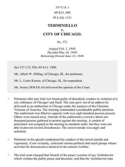 Terminiello v. Chicago, 337 U.S. 1 (1949) .